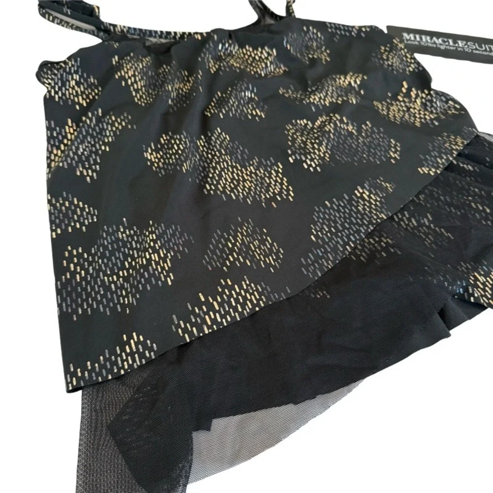 MIRACLESUIT Iridium Mirage Black Gold Underwire Tiered Tankini Swim Top‎ Size 10